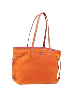 PRADA Tote Bag Nylon Orange Silver